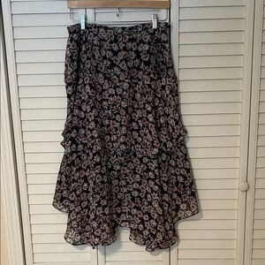 LOFT Black and Pink Floral High Low Skirt